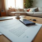 Интерьер квартиры с документами страхового полиса и ключами на столе, символ защиты имущества и семейной безопасности